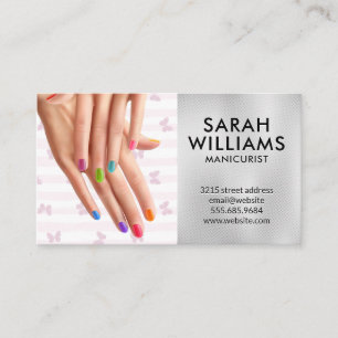 Roze strepen en vlinders Manicured handen Visitekaartje