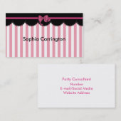 Roze strepen en zwarte kant visitekaartje (Voorkant / Achterkant)