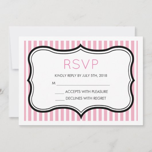 Roze strepen Fancy decoratief Lijst RSVP Kaart (Voorkant)