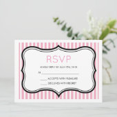 Roze strepen Fancy decoratief Lijst RSVP Kaart (Staand voorkant)
