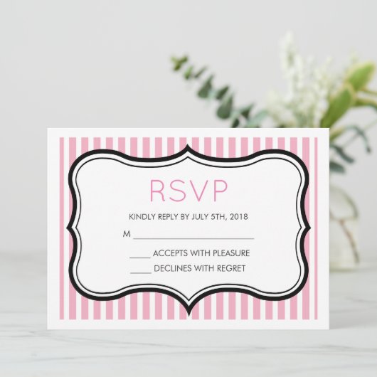 Roze strepen Fancy decoratief Lijst RSVP Kaart (Staand voorkant)