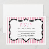 Roze strepen Fancy decoratief Lijst RSVP Kaart (Voorkant / Achterkant)