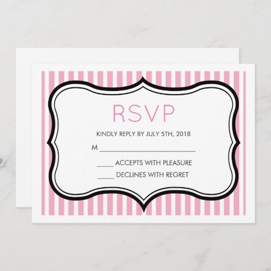 Roze strepen Fancy decoratief Lijst RSVP Kaart (Voorkant / Achterkant)