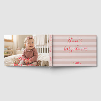 Roze Strepen Foto Baby Shower Gastenboek
