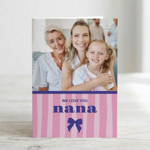 Roze Strepen   Foto en Strik voor Nana Moederdag Kaart