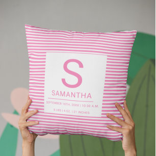 Roze Strepen Geboorte Statistieken Pasgeboren Baby Kussen