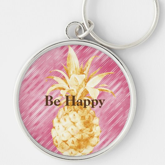 Roze Strepen Geel Goud Ananas Sleutelhanger (Voorkant)
