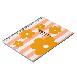 Roze strepen & gele bloemen gepersonaliseerd scrip notitieboek