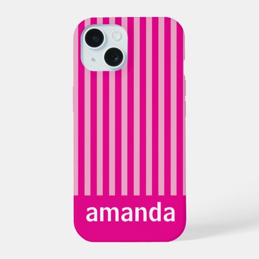 ROZE STREPEN GEPERSONALISEERDE NAAM STIJLVOOL MODE iPhone 15 CASE (Achterkant)