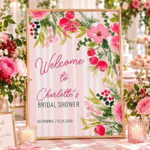 Roze Strepen Geschilderde Bruiloftsdouche Welcome Poster