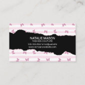 Roze strepen | Glitter Butterflies | Monogram Torn Visitekaartje (Achterkant)
