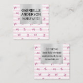 Roze strepen | Glitter Butterflies Vierkante Visitekaartje (Voorkant / Achterkant)