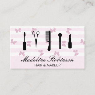 Roze Strepen   Glitter Vlinders   Make-up Gereedsc Visitekaartje
