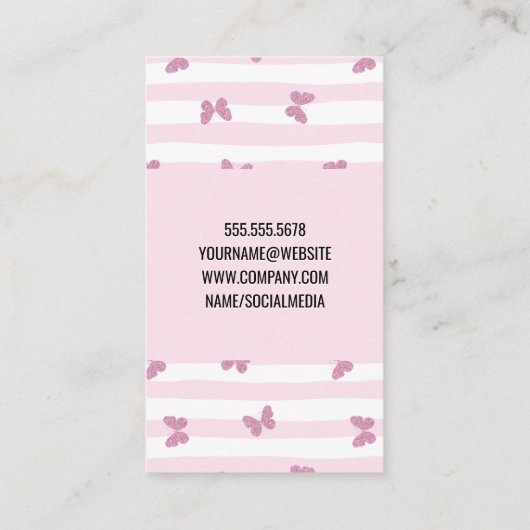 Roze Strepen | Glitter Vlinders | Make-up Set Visitekaartje (Achterkant)