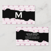 Roze Strepen | Glitter Vlinders | Monogram Gescheu Visitekaartje (Voorkant / Achterkant)