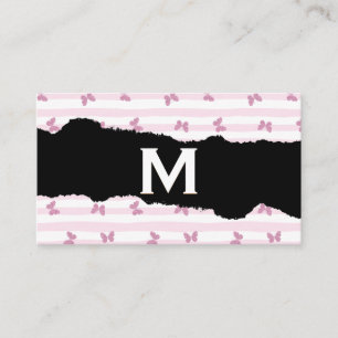 Roze Strepen   Glitter Vlinders   Monogram Gescheu Visitekaartje