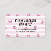 Roze strepen | Glittervlinders | Salonschaar Visitekaartje (Achterkant)