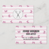 Roze strepen | Glittervlinders | Salonschaar Visitekaartje (Voorkant / Achterkant)