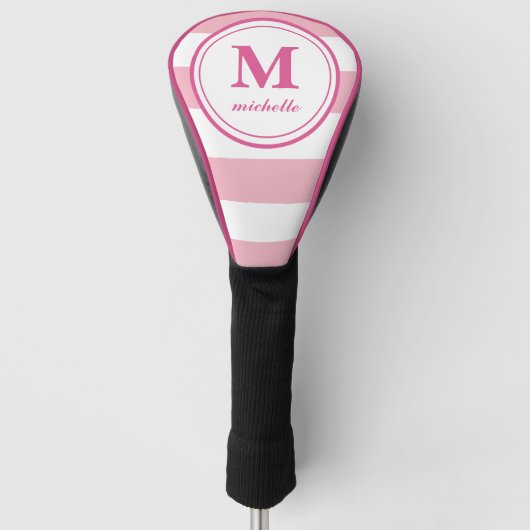 Roze strepen | Golf | monogram met gepersonaliseer Golfheadcover (Voorkant)
