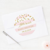 Roze Strepen Goud Confetti Baby shower Favor Tag Ronde Sticker (Envelop)