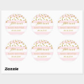 Roze Strepen Goud Confetti Baby shower Favor Tag Ronde Sticker (Vel)