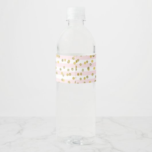 Roze Strepen Goud Confetti Baby shower Label Waterfles Etiket