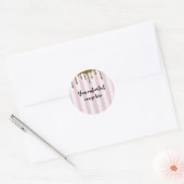 Roze Strepen Goud Faux Glitter Drip Suiker & Spice Ronde Sticker (Envelop)