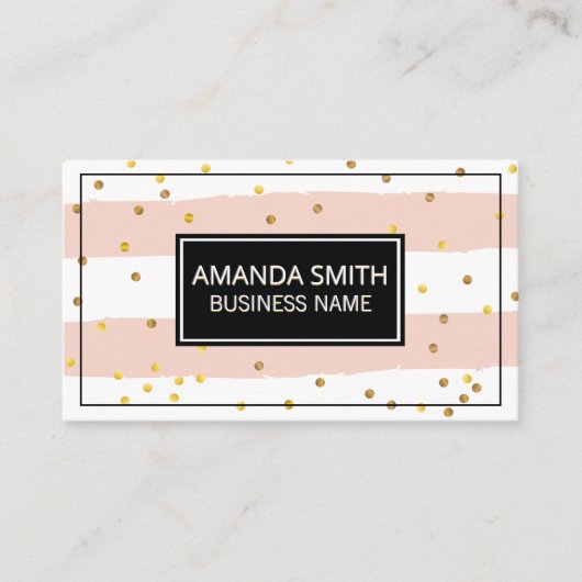  roze strepen | Goud Gespikkeld Visitekaartje (Voorkant)