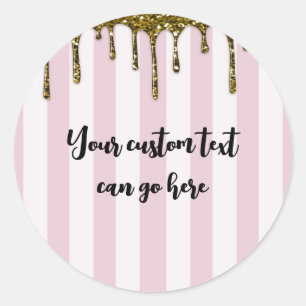 Roze Strepen Goud Nep Glitters Glazuur Suiker & Kr Ronde Sticker