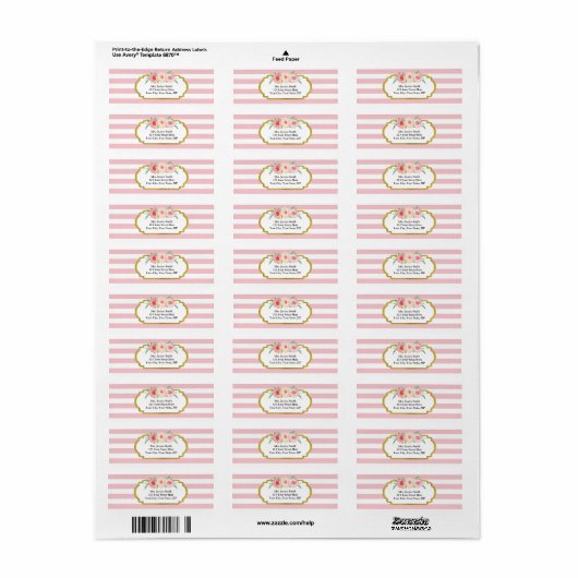 Roze Strepen Goud Roze Bloemen Retouradres Label (Full Sheet)