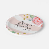 Roze Strepen Gouden Confetti Waterverf Bloemen Papieren Bordje (Gekanteld)
