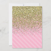 Roze Strepen & Gouden Glitter Baby shower Uitnodig Kaart (Achterkant)