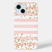 Roze Strepen Gouden Glitters Confetti Monogram Case-Mate iPhone Case (Achterkant)