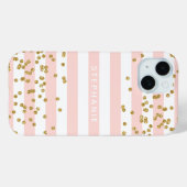 Roze Strepen Gouden Glitters Confetti Monogram Case-Mate iPhone Case (Achterkant (horizontaal))