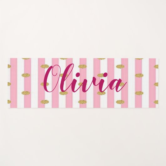 Roze Strepen & Gouden Polkadot Gepersonaliseerd Yogamat (Voorkant (horizontaal))