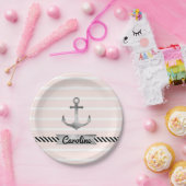 Roze strepen Grijze Waterverf Anchor Aangepast Papieren Bordje (Feest)