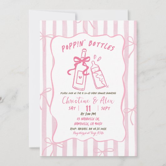 Roze Strepen Hand getrokken Poppin Flessen Baby sh Kaart (Voorkant)