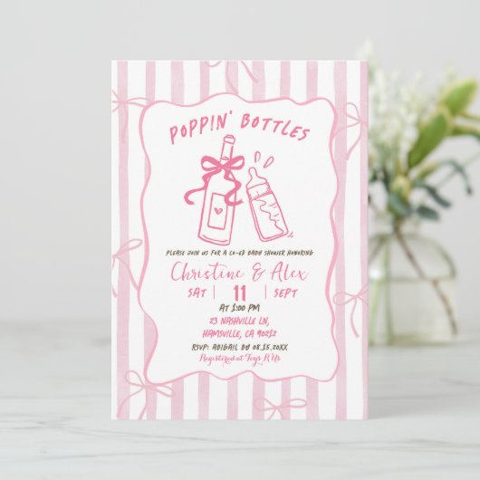 Roze Strepen Hand getrokken Poppin Flessen Baby sh Kaart (Staand voorkant)