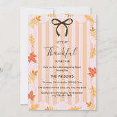 Roze strepen herfstbladeren Thanksgiving Diner Kaart (Voorkant)