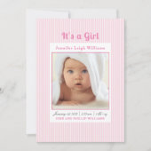 Roze strepen Het is een meisje geboorte aankondigi Kaart (Voorkant)