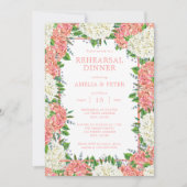 Roze Strepen Hydrangeas Huwelijksrepetitie Diner Kaart (Voorkant)