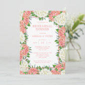 Roze Strepen Hydrangeas Huwelijksrepetitie Diner Kaart (Staand voorkant)