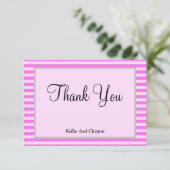 Roze Strepen Ingelijste Dank u Kaart (Staand voorkant)
