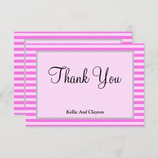 Roze Strepen Ingelijste Dank u Kaart (Voorkant / Achterkant)