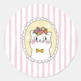 Roze Strepen Kat Ronde Sticker
