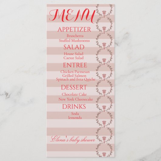 Roze Strepen Krans Baby Shower Menu (Voorkant)