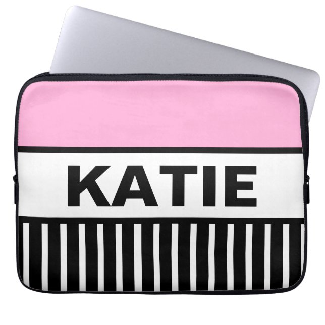Roze strepen laptop sleeve (Voorkant)