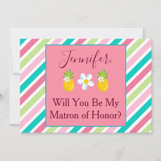 Roze strepen Matron of Honor Voorstel Kaart (Voorkant)