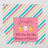 Roze strepen Matron of Honor Voorstel Kaart (Voorkant / Achterkant)