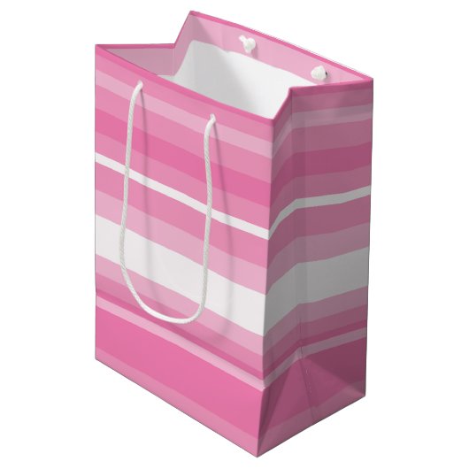 Roze strepen medium cadeauzakje (Voorkant Gekanteld)